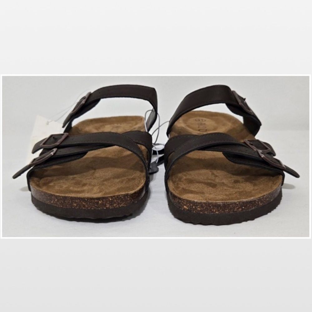 New Falls Creek Shoes Womens Sandals Dark Brown Straps Buckles Slip On Size 11 - Picture 2 of 15